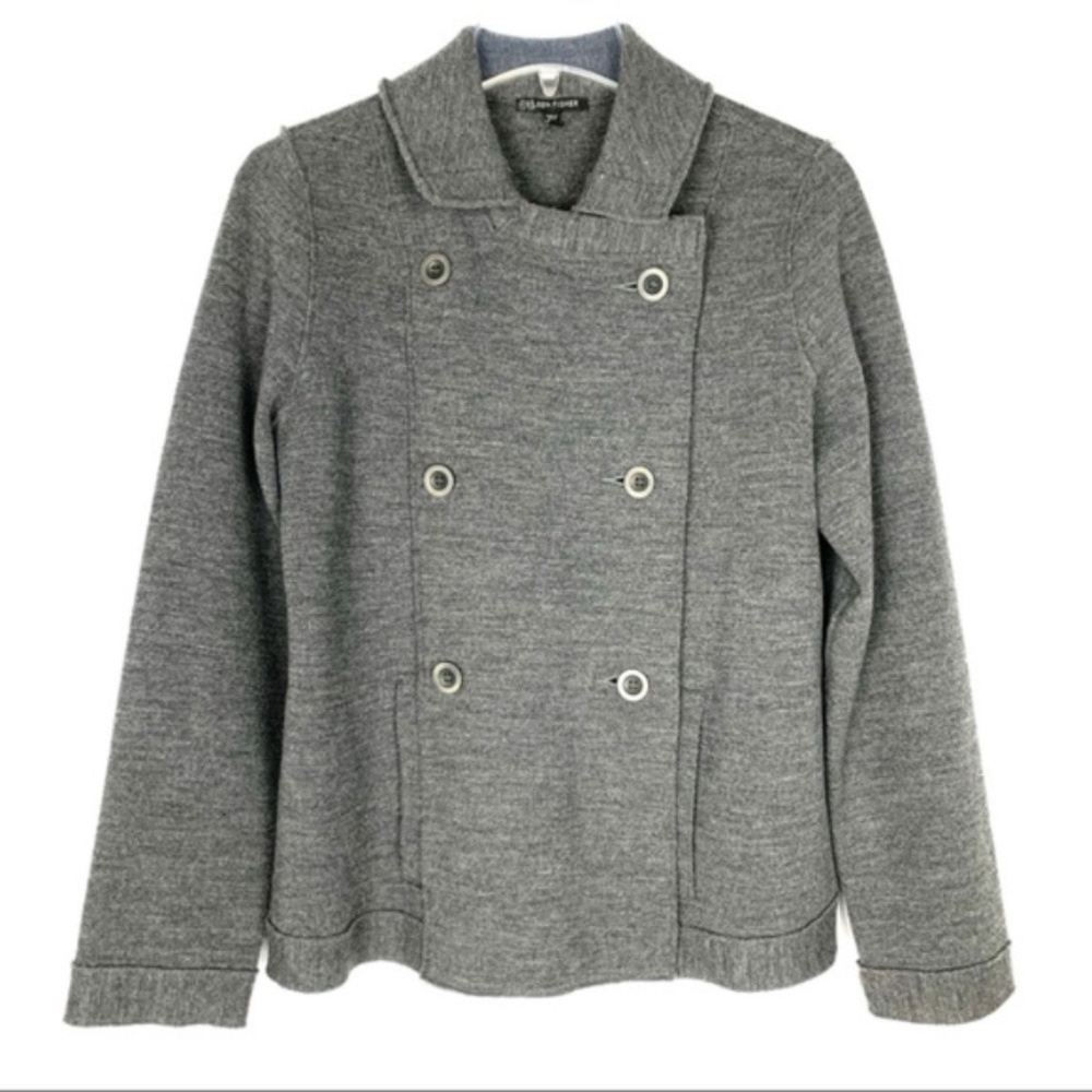 Eileen Fisher womens gray double breasted jacket S